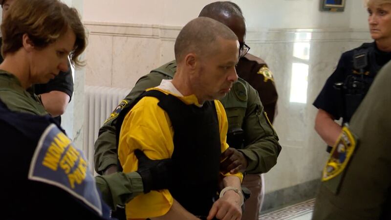 Richard Allen, the suspect in the 2017 murders of Abby Williams and Libby German, is led into...