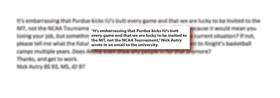 An excerpt from an email to former Indiana University President Michael McRobbie and Athletic...