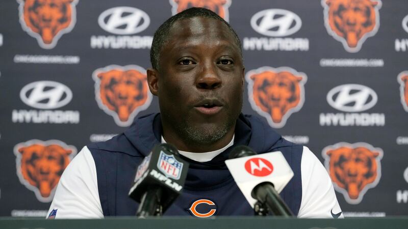 FILE - Chicago Bears defensive coordinator Alan Williams speaks at a news conference during...