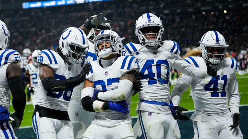 Indianapolis Colts safety Julian Blackmon (32) celebrates his interception in the second half...