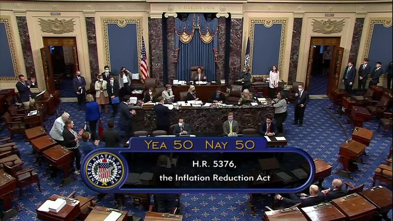 The Senate on Sunday passed Democrats' sweeping health care, tax and climate bill.