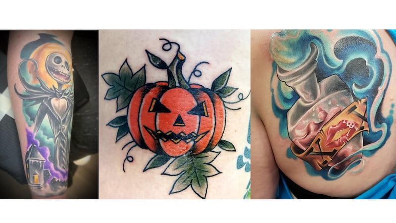 Left: Tattoo by Rich Gallery<br />Middle: Stacy Zehringer's Halloween tattoo<br />Right:...
