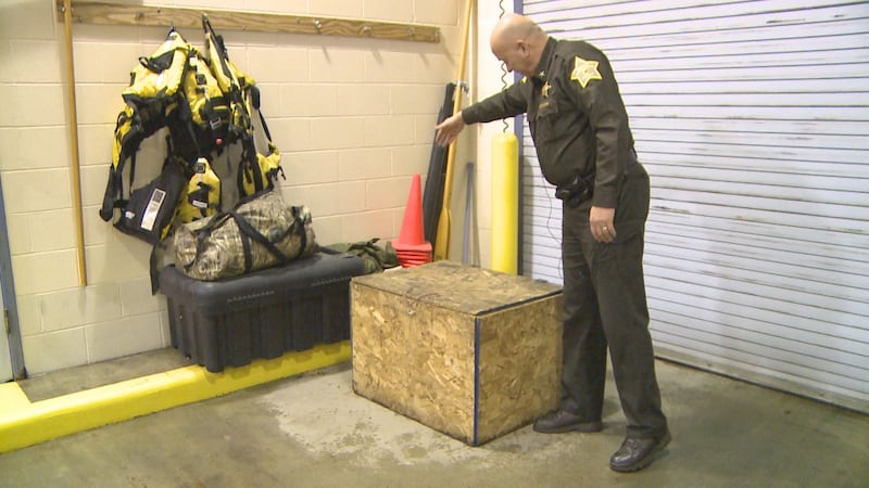 Sheriff Jeffrey Richwine, explaining where the plywood box was positioned in the home.